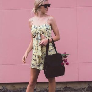 Yellow Floral Cutout Mini Dress - image 1